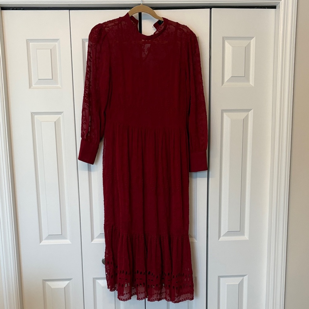J.Crew Elegant Red Lace Midi Dress